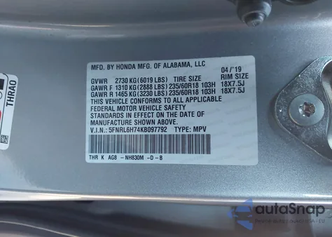 2019 Honda Odyssey Ex-L from USA, damaged, VIN 5FNRL6H74KB097792